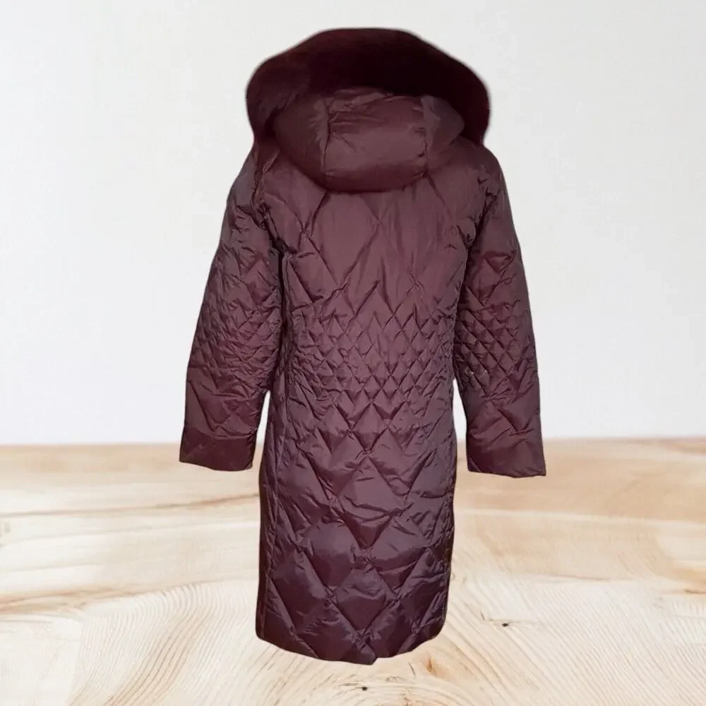 Vintage Regency Down Puffer‎ Coat Sz S Plum Fur Trim Hood Diamond Quilting $490